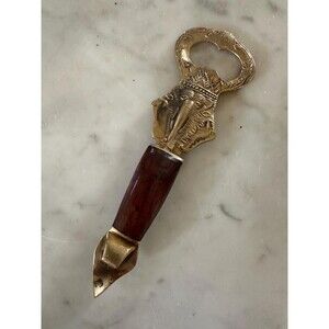 Vintage Wood Brass Metal Elephant Bottle Can Opener